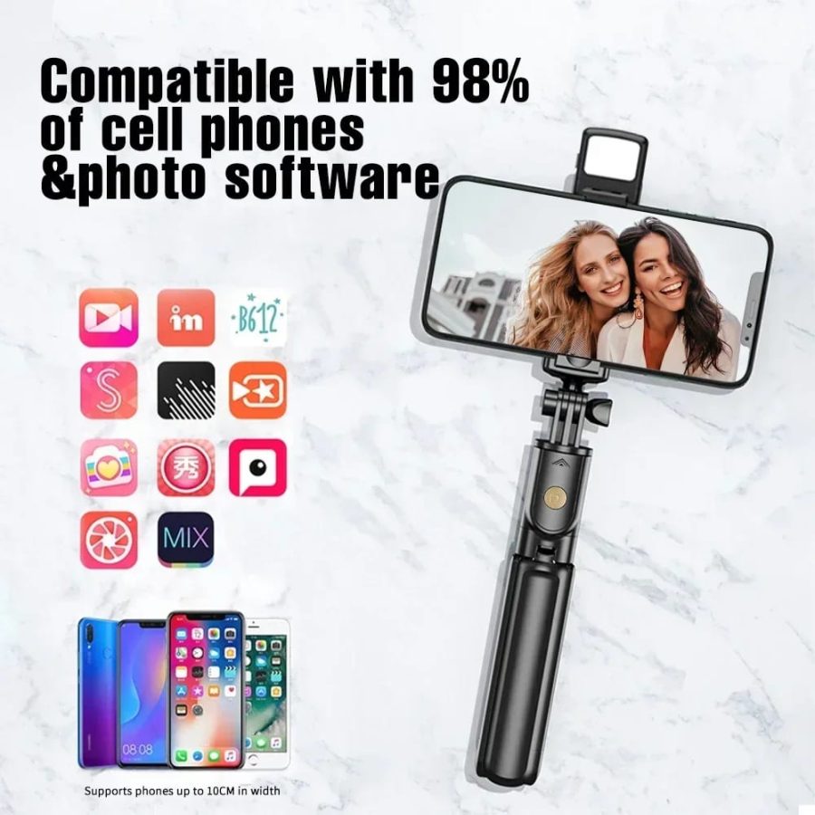 R1s Bluetooth Selfie Stick Tripod with Remote Control | 360° Foldable Selfie Rod for Phone & Action Camera with LED Light Smart Selfie Stick & Tripod